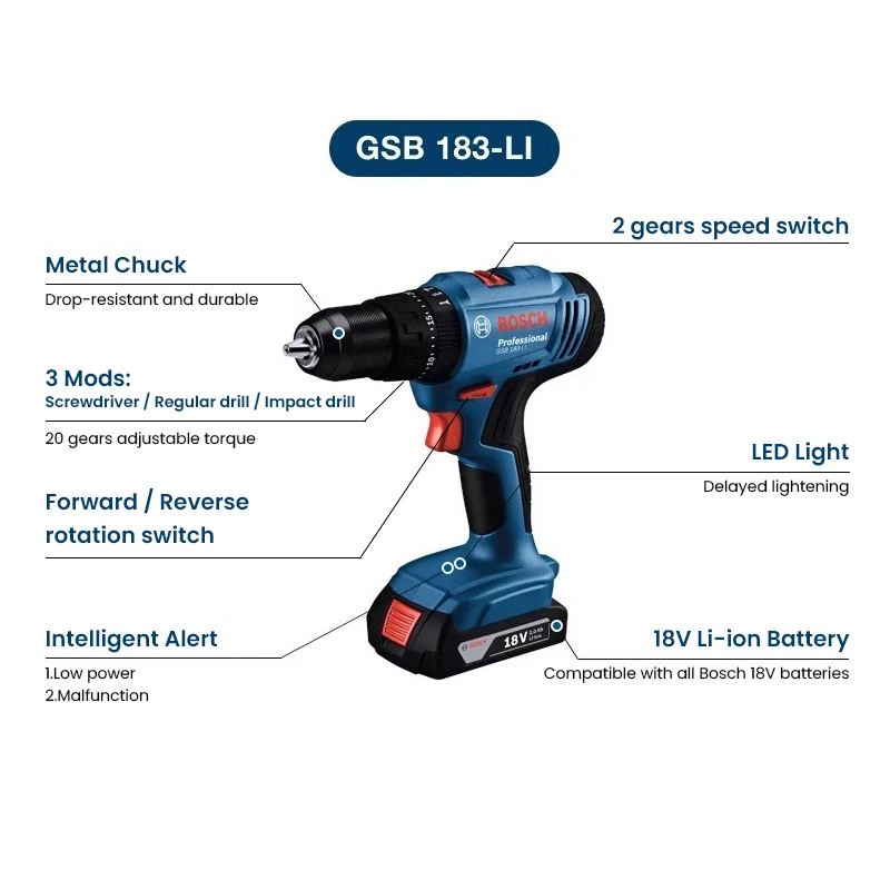 Power Tools Wood - Trapano Avvitatore Elettrico Bosch GSB183-LI Senza