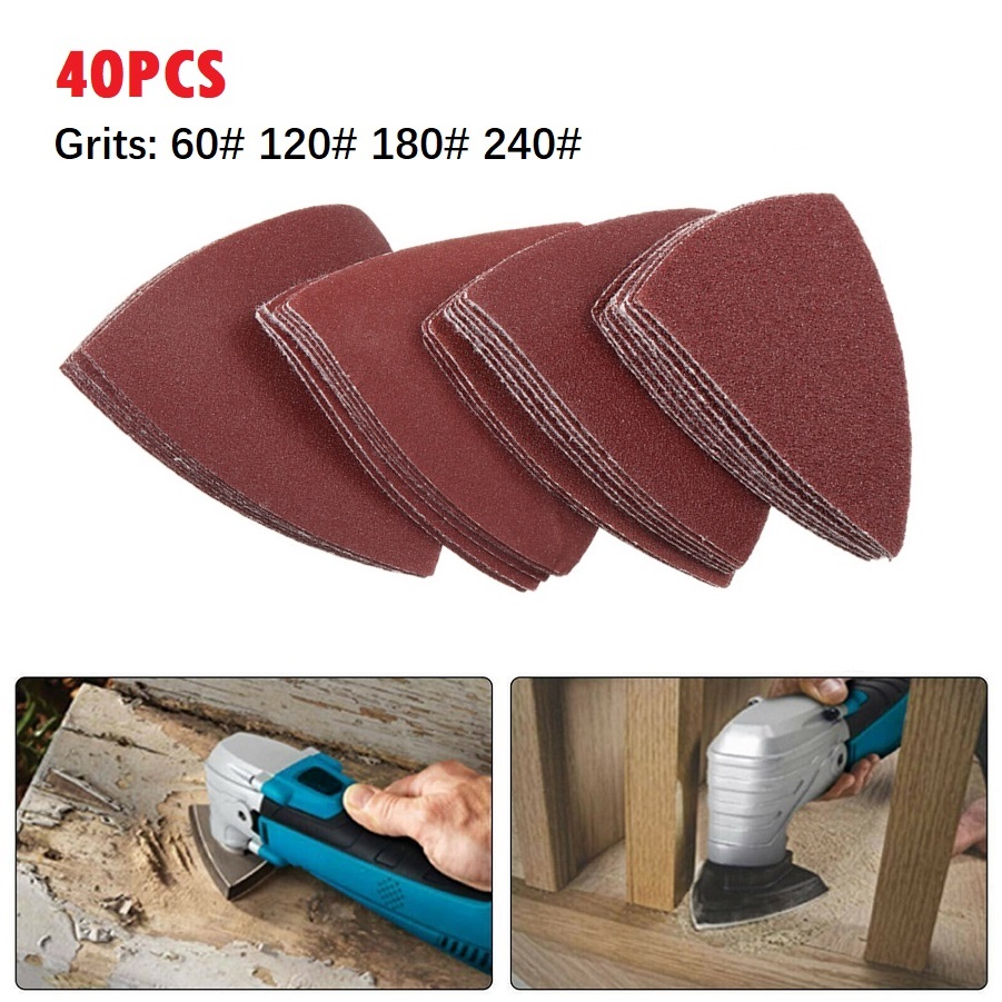 Power Tools Accessories - 40pc Triangolo Carta Vetrata 60/120/180/240Grit Gancio